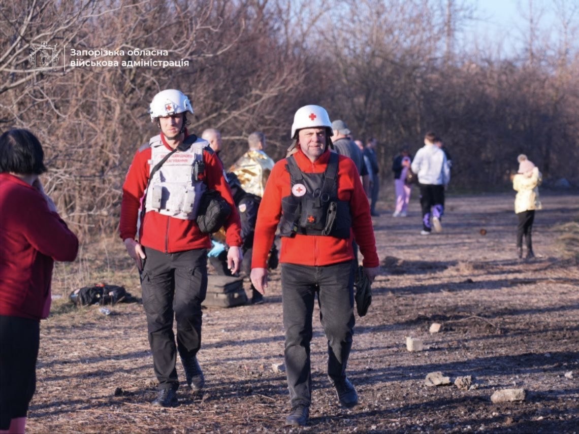 In Zaporizhzhia, the Ukrainian Red Cross is responding at the site of an attack