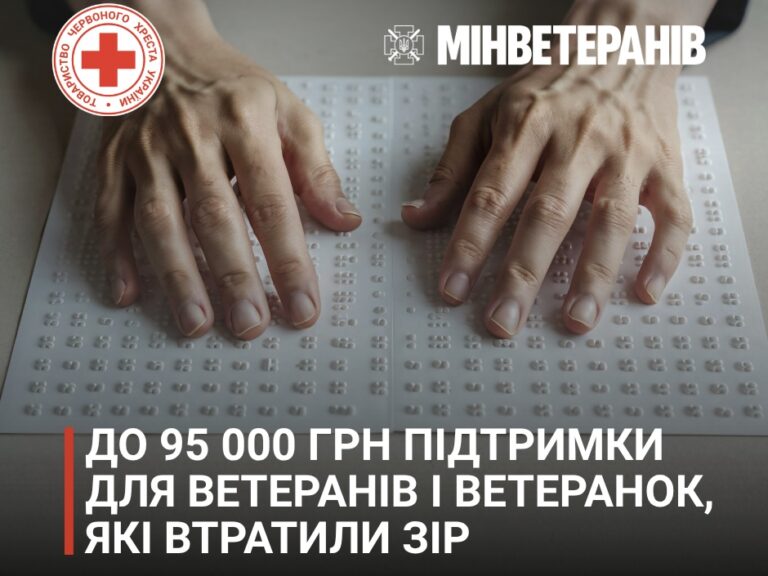 Ветерани та ветеранки з повною або частковою втратою зору можуть отримати до 95 тисяч гривень на…